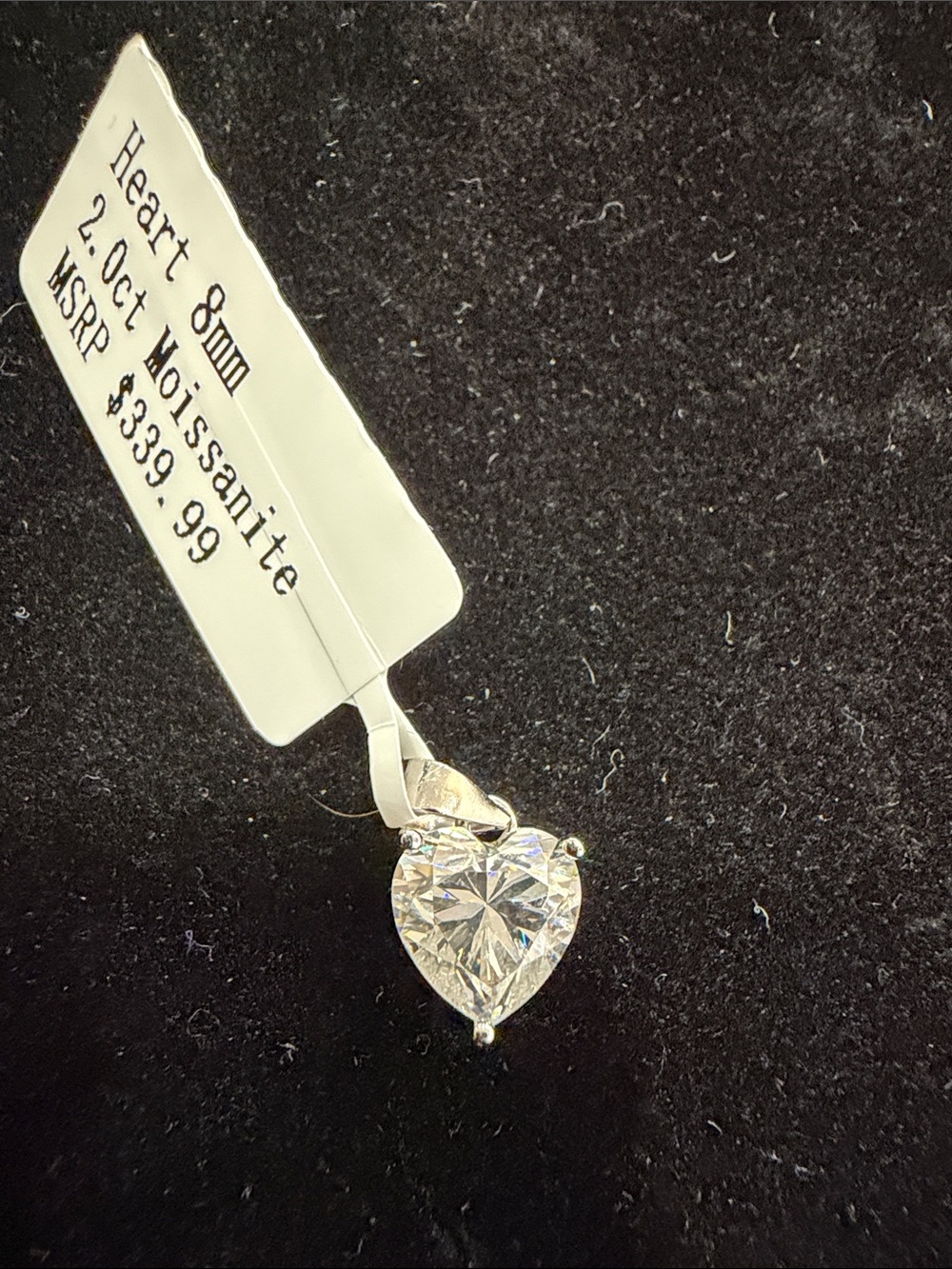 $340 Retail Heart 8mm 2.0ct White Moissanite Pendant in 925 Sterling Silver